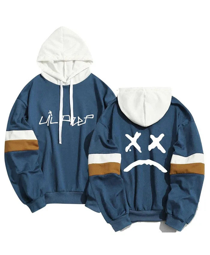 Lil Peep Spring Oversized Sad Face Blue Bomber Hoodie