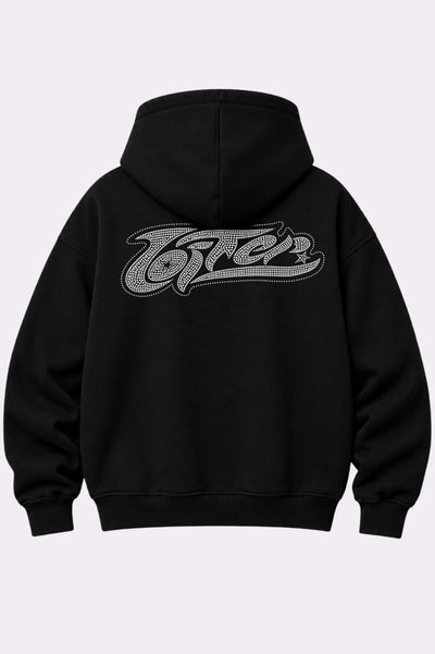 Loiter Black Rhinestone Graphic Zip-Up Hoodie