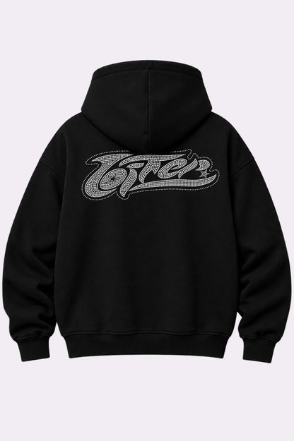 Loiter Black Rhinestone Graphic Zip-Up Hoodie