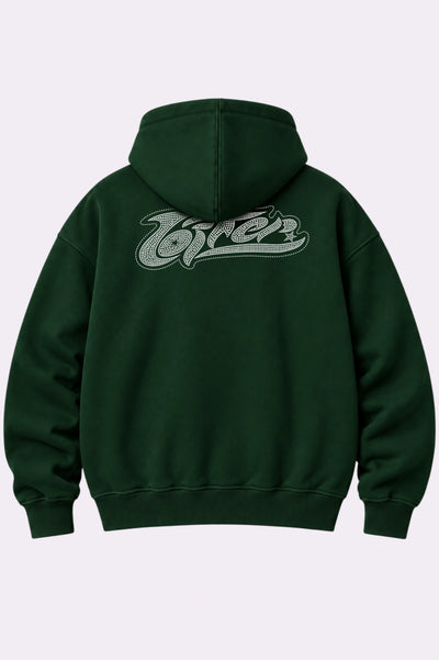 Loiter Green Rhinestone Graphic Zip-Up Hoodie