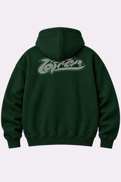 Loiter Green Rhinestone Graphic Zip-Up Hoodie