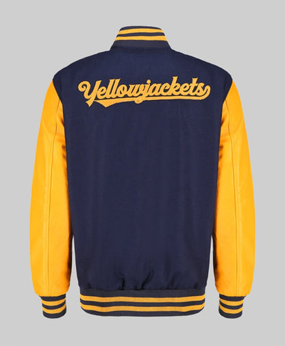 Mens Navy Blue And Yellow Varsity Jacket