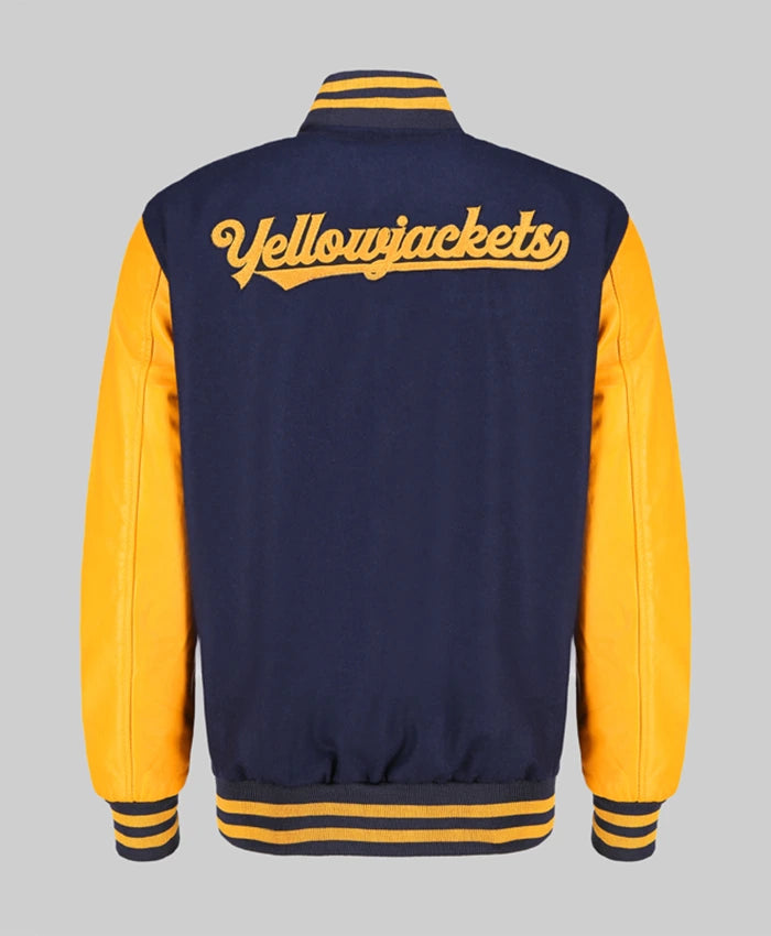 Mens Navy Blue And Yellow Varsity Jacket