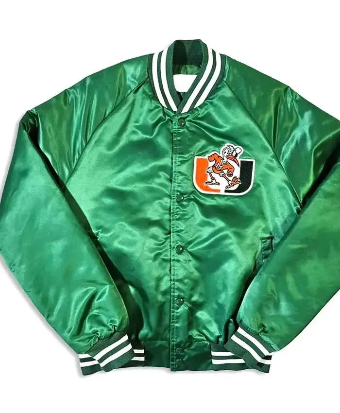 Miami Hurricanes 80’s Green Satin Varsity Jacket