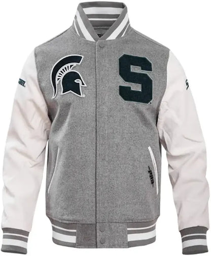 Michigan State University Heather Grey and White Varsity Jacket