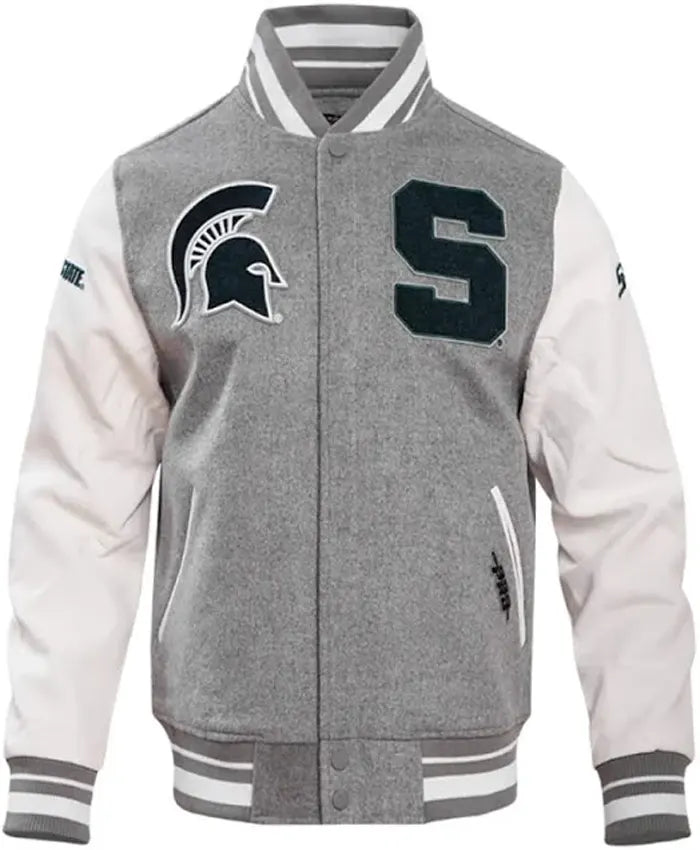 Michigan State University Heather Grey and White Varsity Jacket