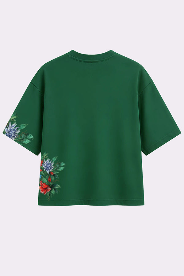 Midnight Floral Green Oversized T-Shirt