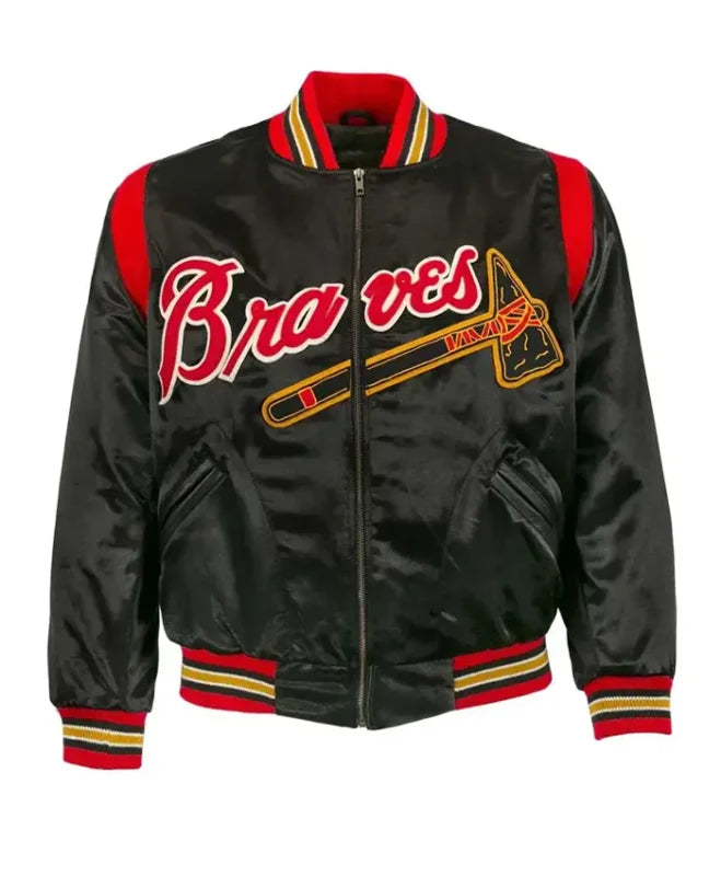 Milwaukee Braves Black Lightweight Satin Varsity Jacket