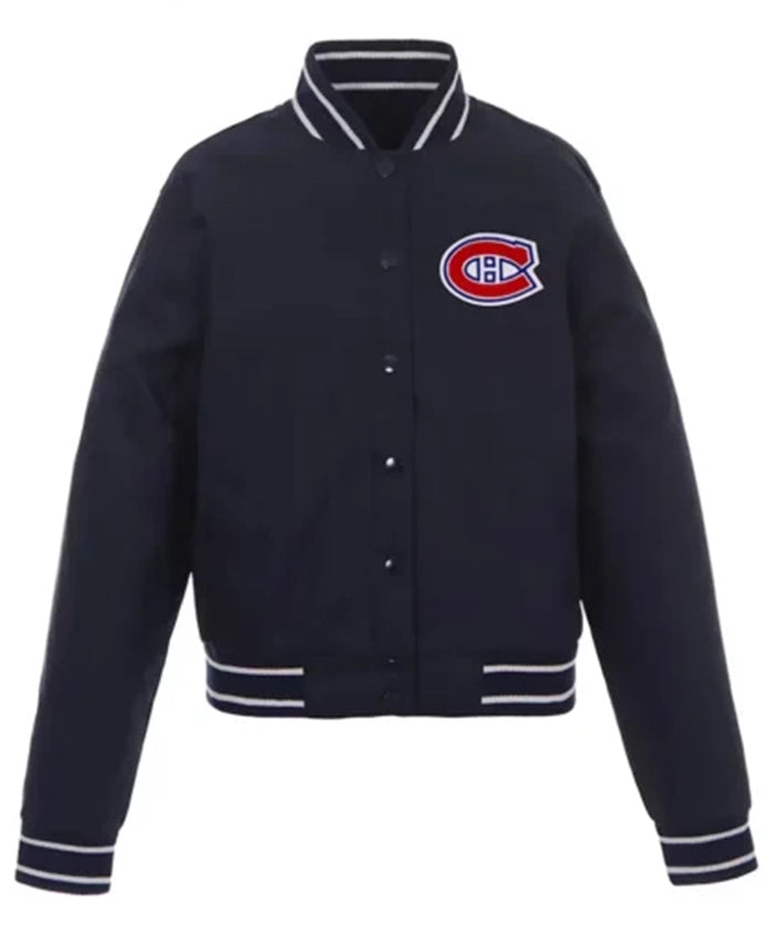 Montreal Canadiens Front Hit Poly Twill Navy Blue Varsity Jacket