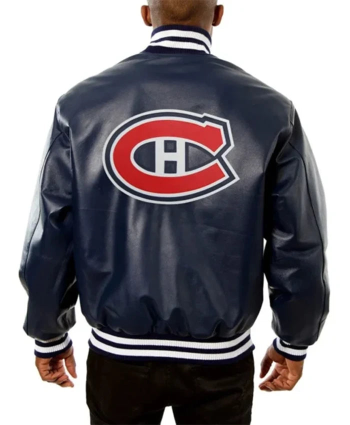 Montreal Canadiens Navy Blue Leather Varsity Jacket