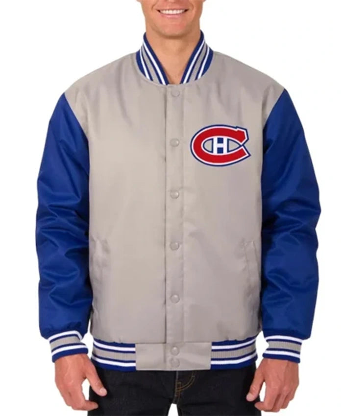 Montreal Canadiens Poly-Twill Grey And Royal Blue Varsity Jacket