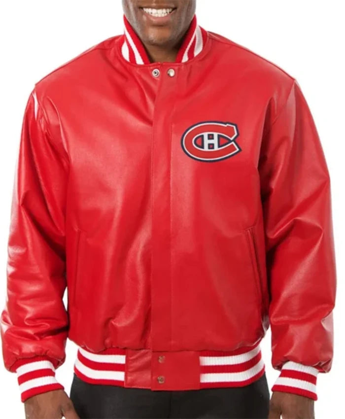 Montreal Canadiens Red Leather Varsity Jacket