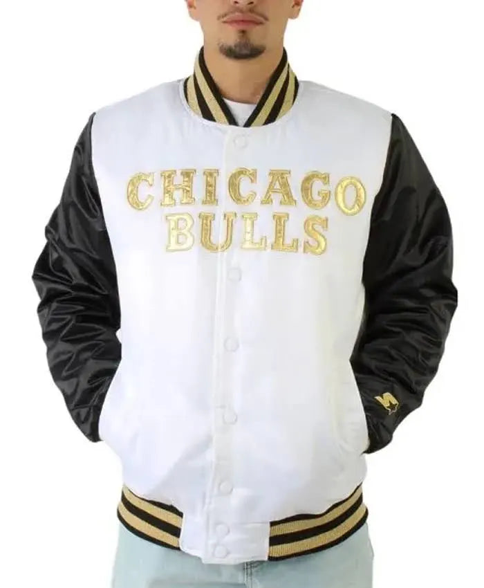 NBA Chicago Bulls Black and White Varsity Jacket