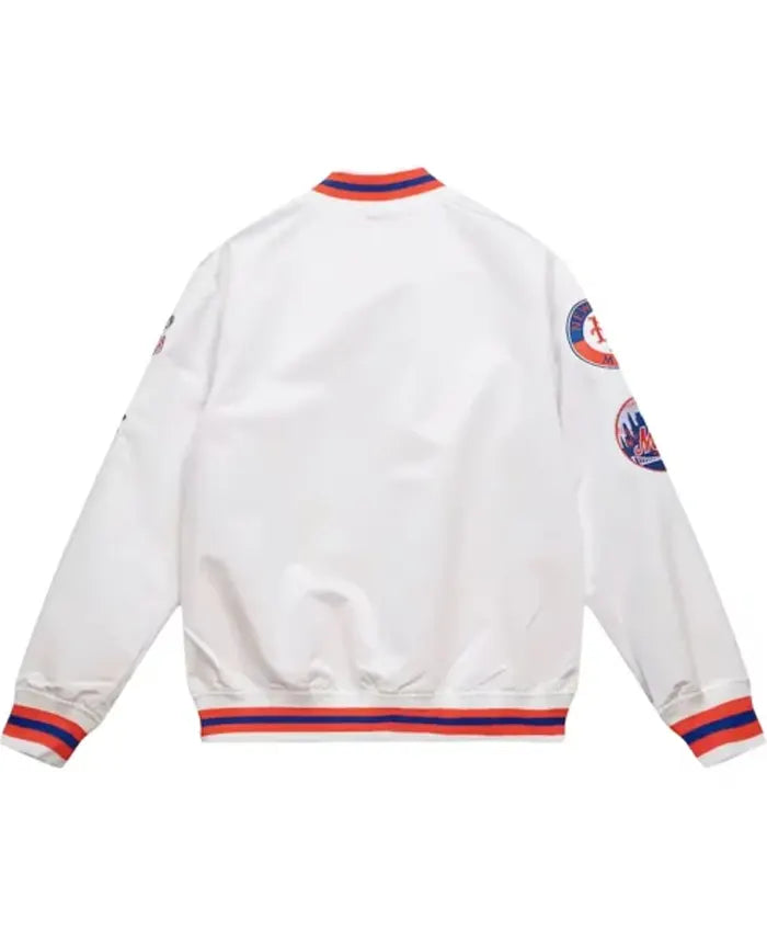 NY Mets City Collection White Satin Varsity Jacket