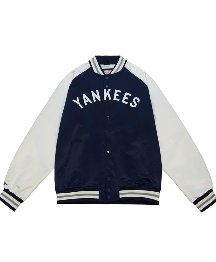 NY Yankees Navy and White Lightweight Satin Varsity Jacket