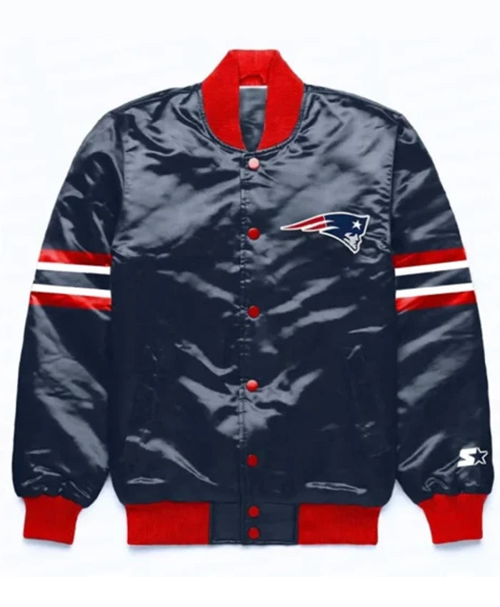 New England Patriots Button Down Navy Blue Varsity Jacket