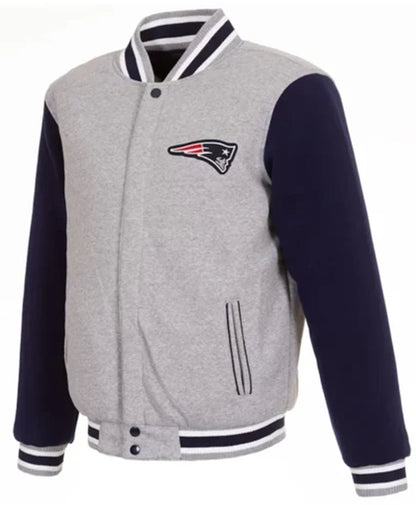 New England Patriots Grey And Navy Blue Varsity Jacket