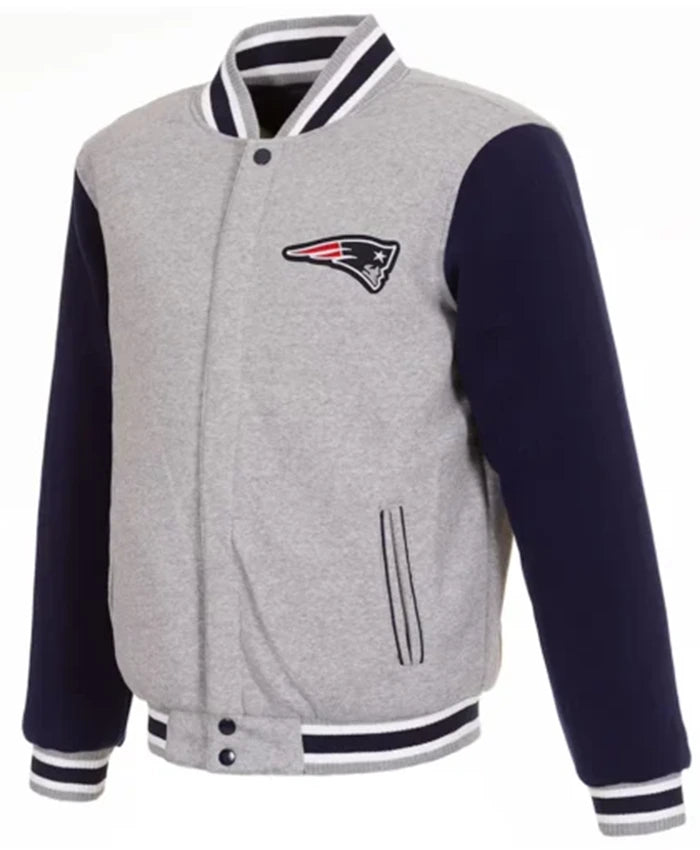 New England Patriots Grey And Navy Blue Varsity Jacket
