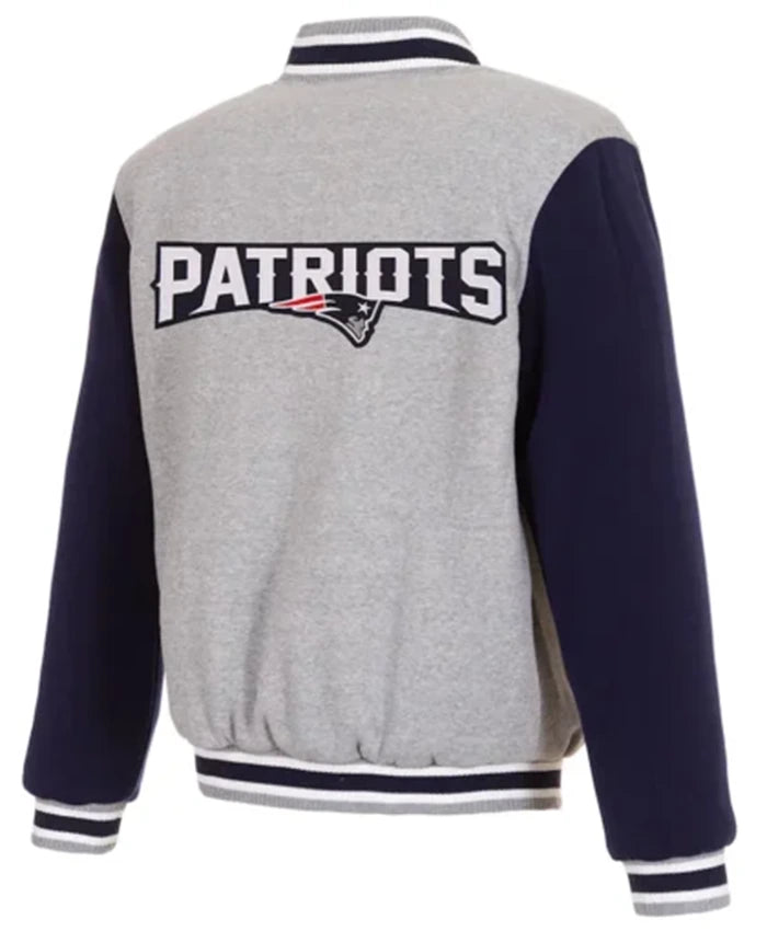 New England Patriots Grey And Navy Blue Varsity Jacket
