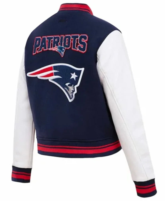 New England Patriots Mash Up Navy Blue And White Varsity Jacket