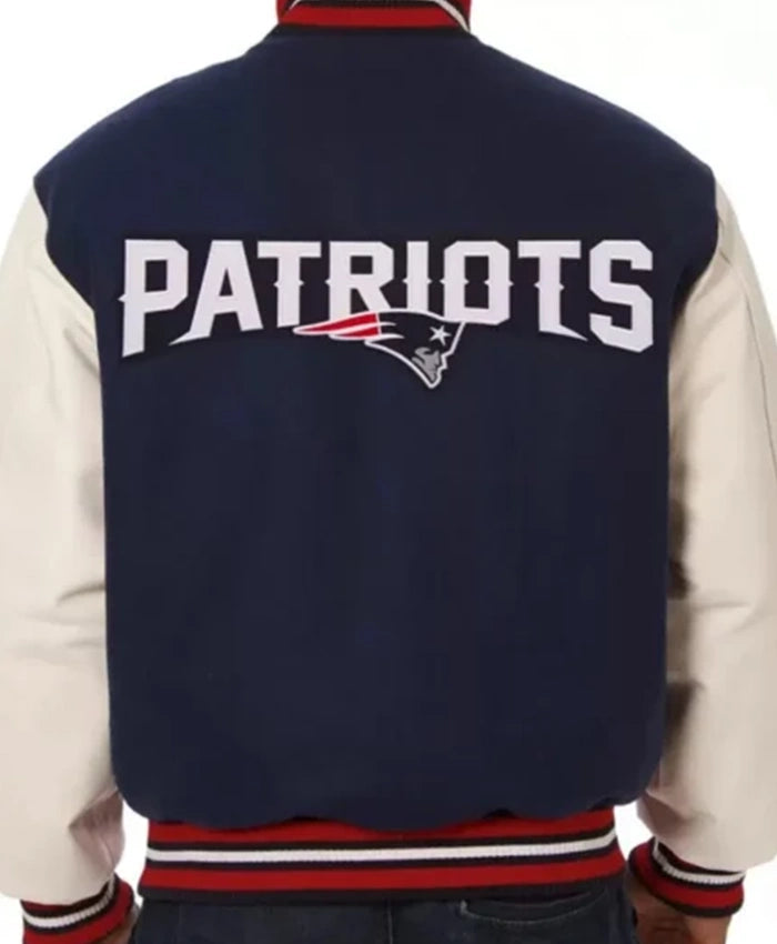 New England Patriots Navy Blue And White Varsity Jacket