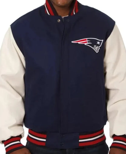 New England Patriots Navy Blue And White Varsity Jacket