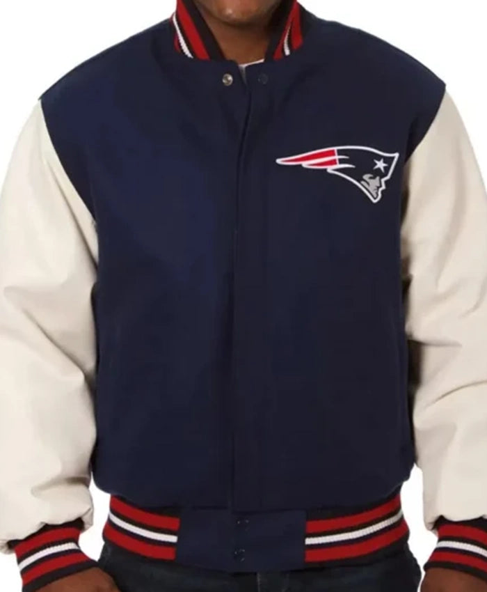 New England Patriots Navy Blue And White Varsity Jacket