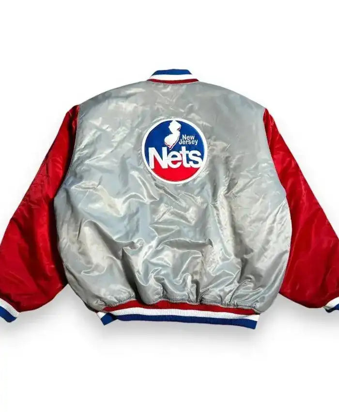 New Jersey Nets 90’s Gray and Red Satin Varsity Jacket