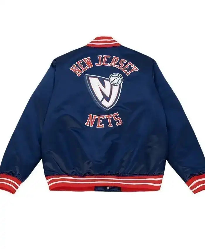 New Jersey Nets Heavyweight Navy Blue Satin Varsity Jacket