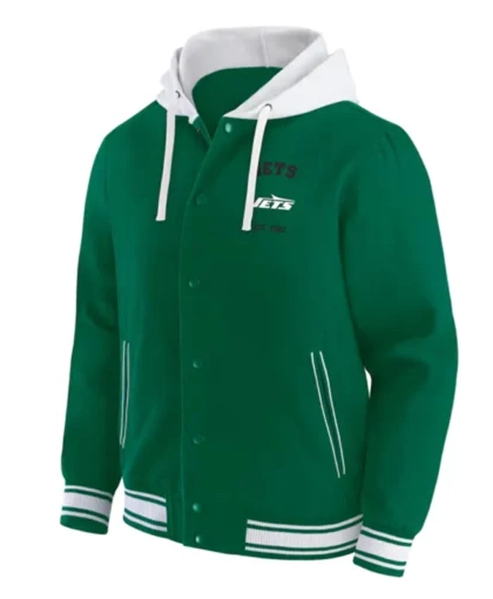 New York Jets Green Cotton Hooded Varsity Jacket