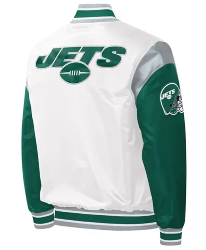 New York Jets Throwback Warm Up Pitch Varsity Jacket