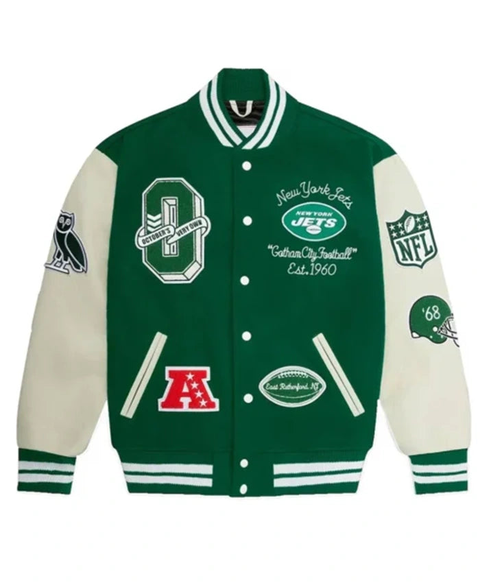 OVO NY Jets Green And OFF-White Varsity Jacket