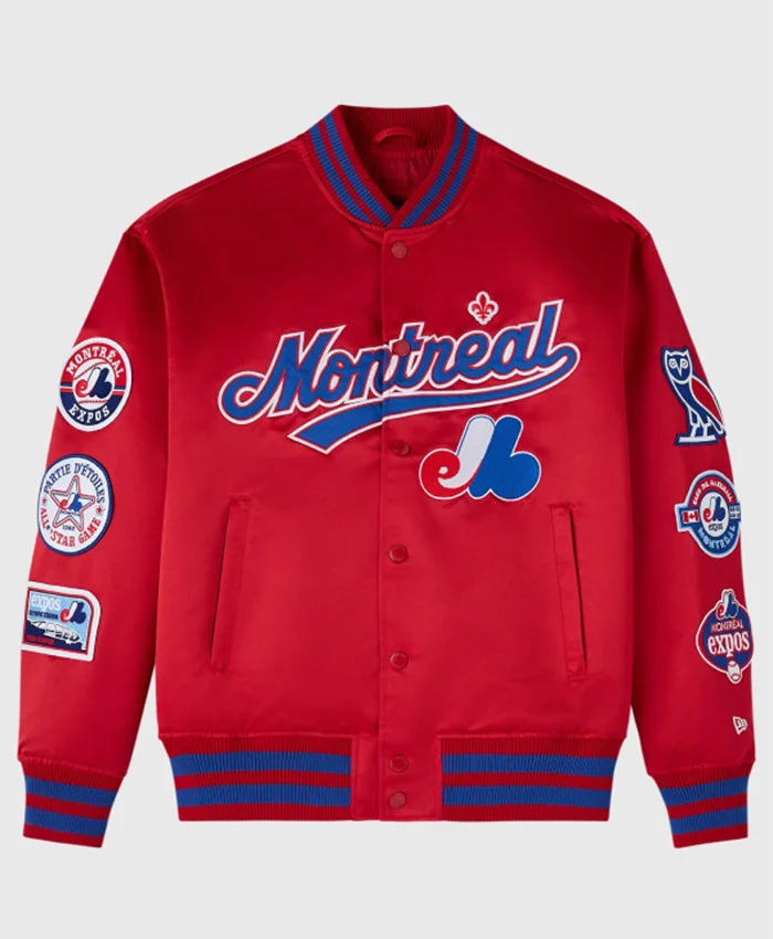 OVO X New Era X MLB Montreal Expos Red Varsity Jacket