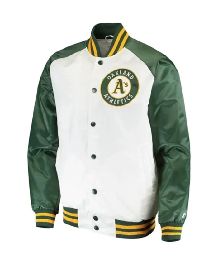 Oakland Athletics Clean-Up Hitter White And Green Varsity Jacket