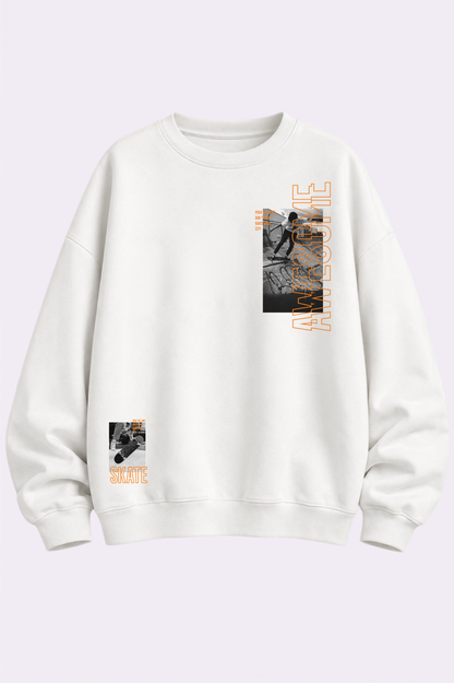 Orange Skate Graphic White Sweatshirt