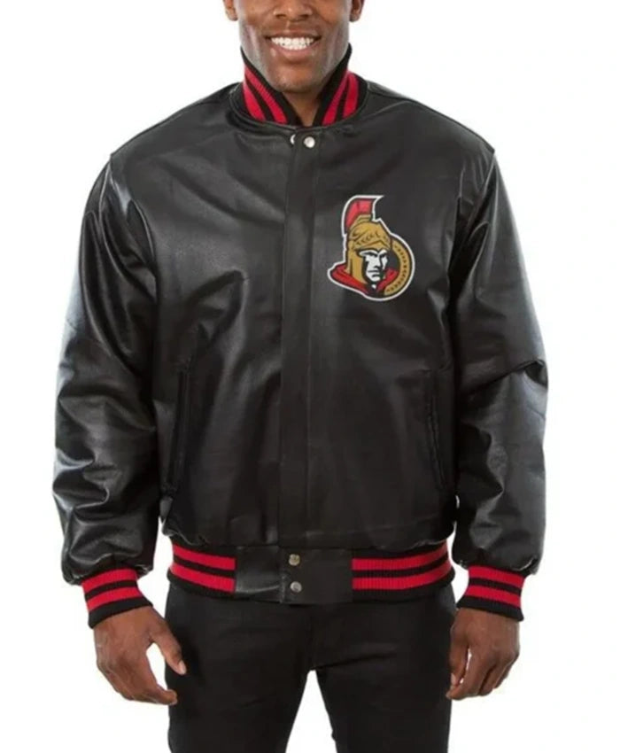 Ottawa Senators Black Leather Varsity Jacket