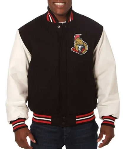 Ottawa Senators NHL Black And White Varsity Jacket