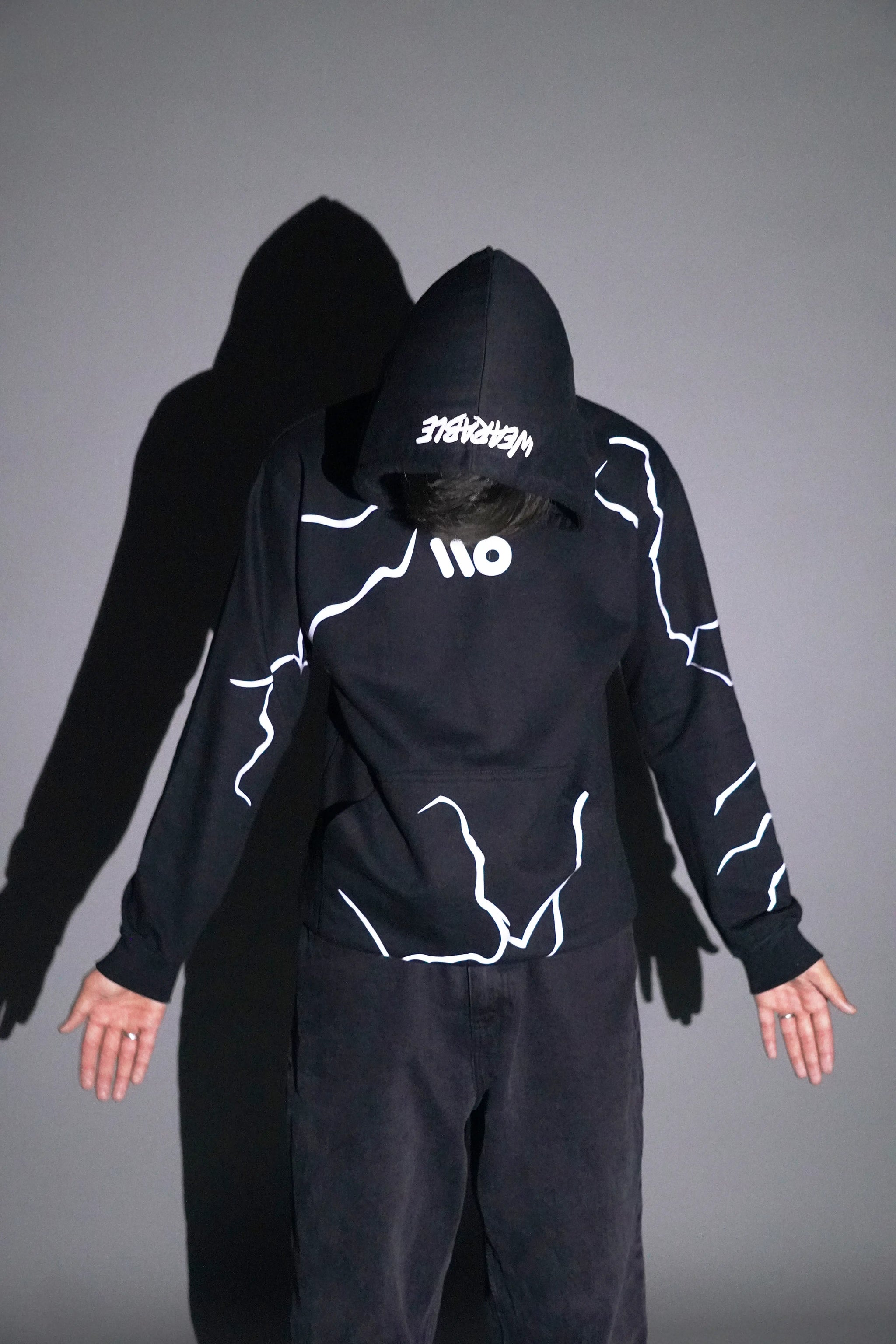 Lightning Print Black Pullover Hoodie