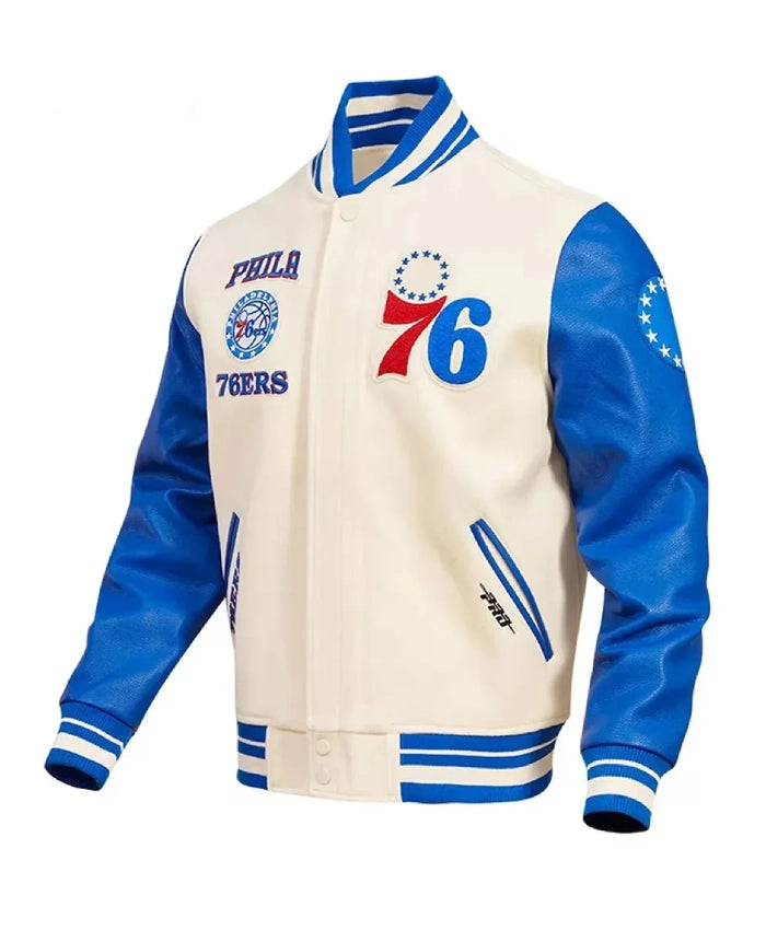 Philadelphia 76ers Cream Retro Classic Varsity Jacket