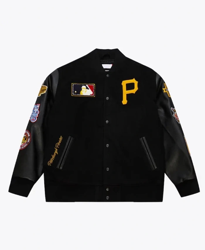 Pittsburgh Pirates Black Out Vintage Logo Black Varsity Jacket