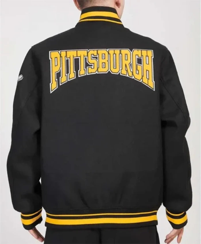 Pittsburgh Pirates Crest Emblem Black Varsity Jacket