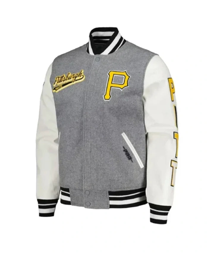 Pittsburgh Pirates Heather Grey And White Varsity Jacket