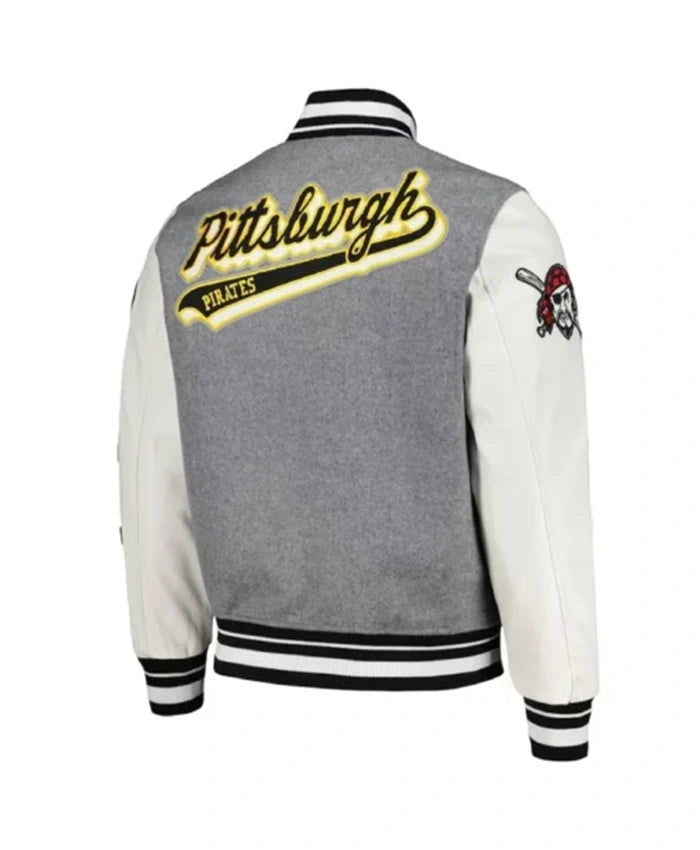 Pittsburgh Pirates Heather Grey And White Varsity Jacket