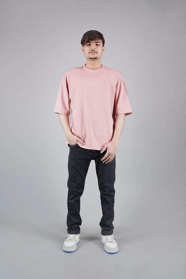 Shop Plain Pink Drop Shoulder T-Shirt
