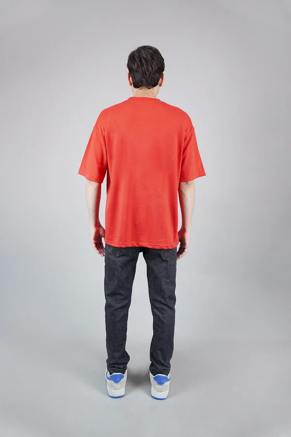 Shop Plain Red Drop Shoulder T-Shirt