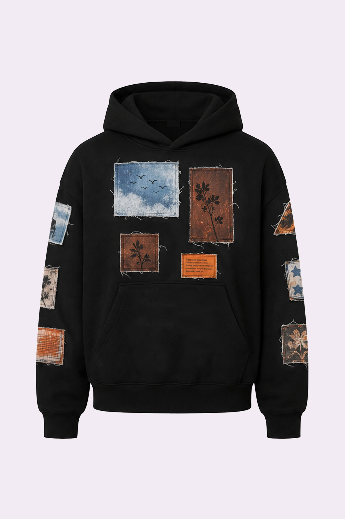 Rastah Black Patchwork Printed Hoodie