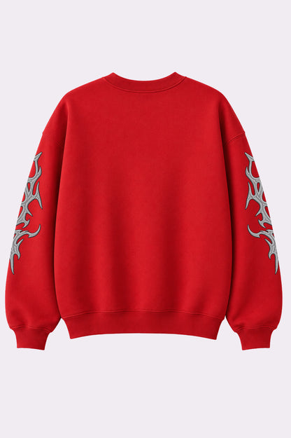 Red Gothic Embroidered Flame Sweatshirt