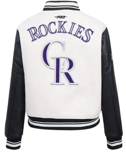 Retro Classic Rib Colorado Rockies White Varsity Jacket