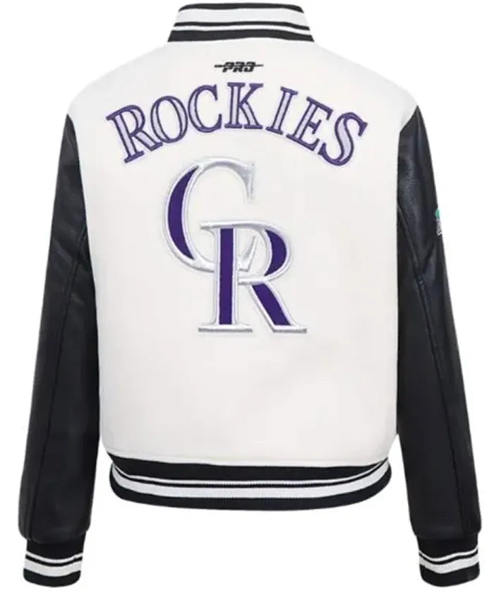 Retro Classic Rib Colorado Rockies White Varsity Jacket