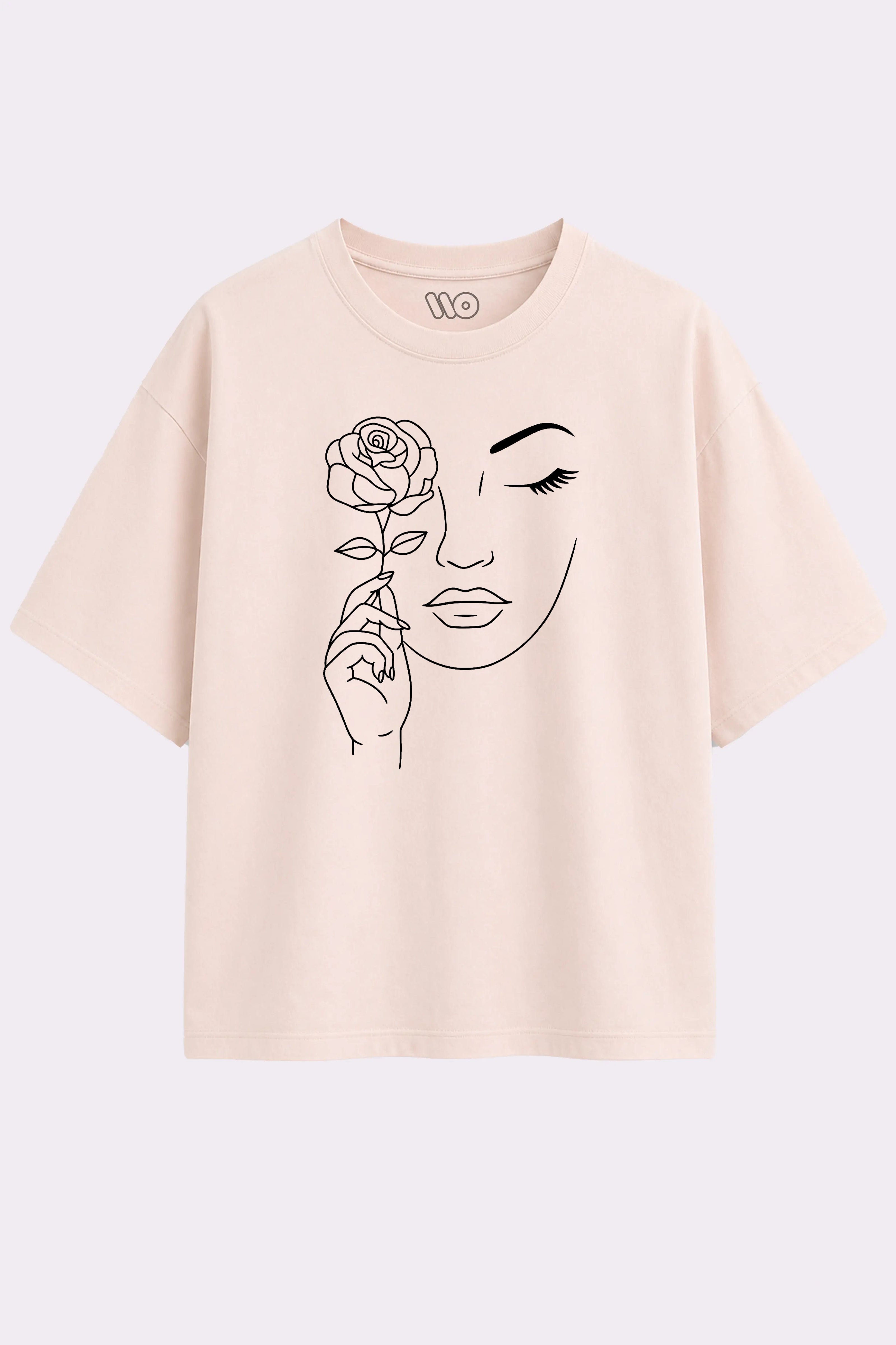 Rose Face Oversized Beige T-Shirt